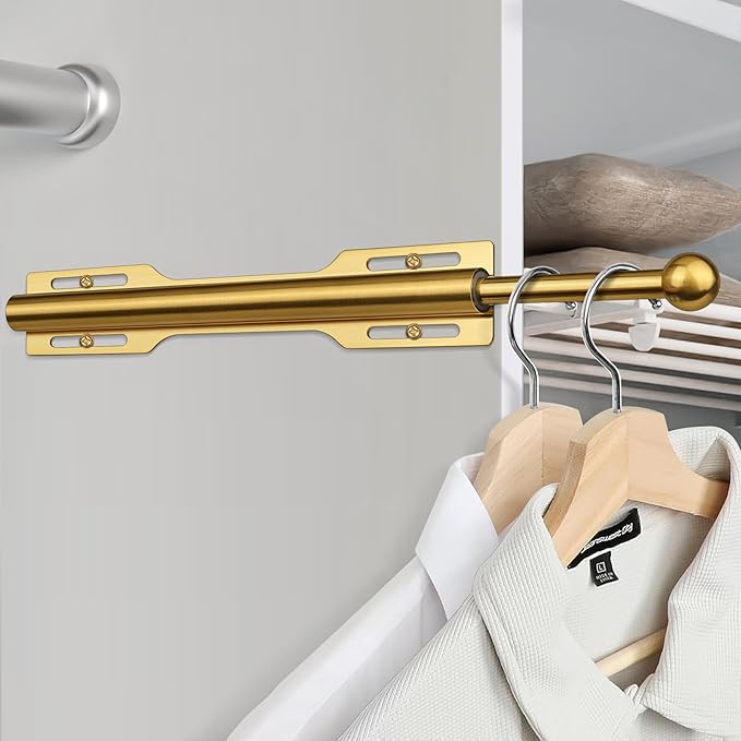 12" Valet Rod for Closet Pull Out (2 Pack, Brushed Gold)