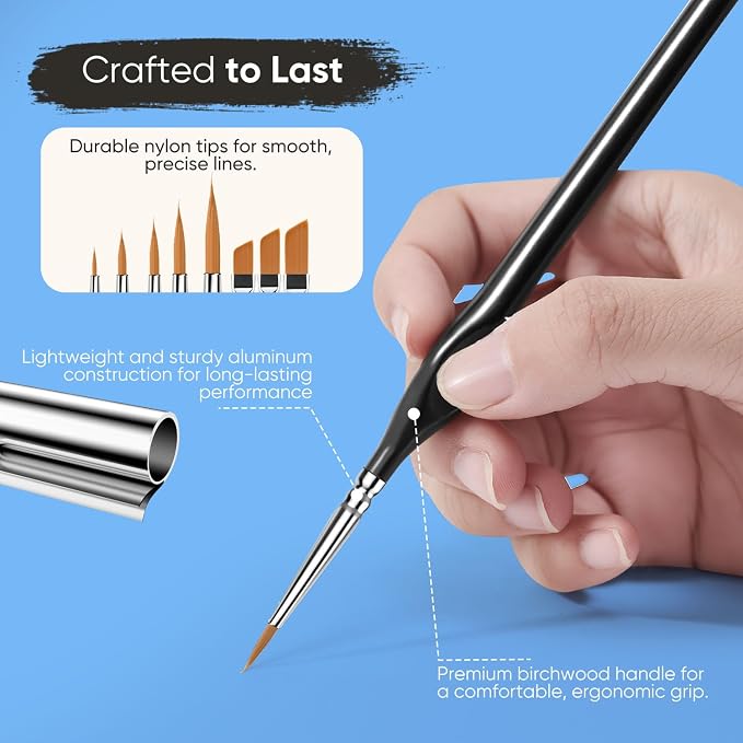 Detail Paint Brushes Set 15PCS, Miniature Paint Brushes - Fine Detailing, for Model Painting, Acrylic/Oil/Watercolor, Face