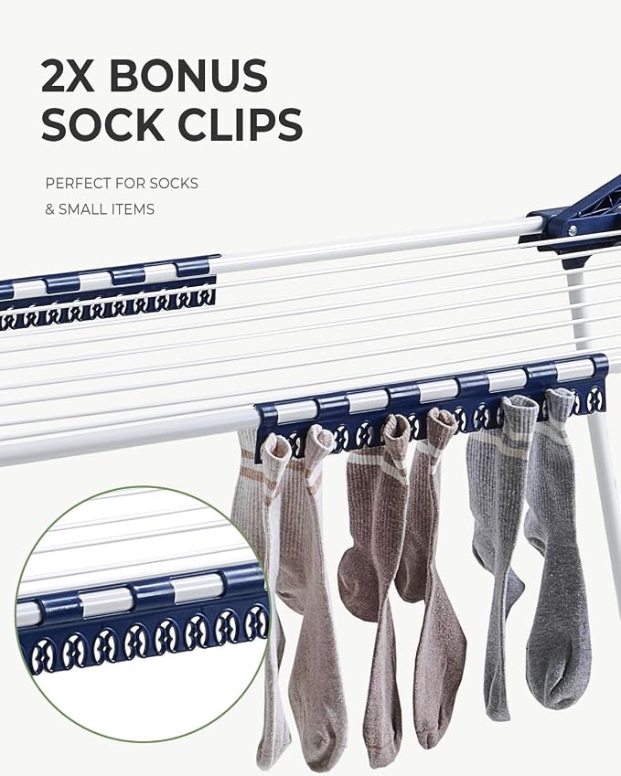 JS HANGER Clothes Drying Rack with Fold-Out Wings & Sock Clips, Extra Wide 73" Laundry Rack Indoor Outdoor, Folding Drying Rack for Clothes, Towels & Delicates, Space Saving for Apartment