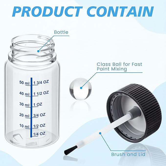 Mumufy 60 Pcs Touch up Paint Bottles with Brush and Lid Empty Touch up Bottle with Mixing Balls 2 oz Fluid Capacity Leftover Paint Container for Car Scratches Repair (Clear)