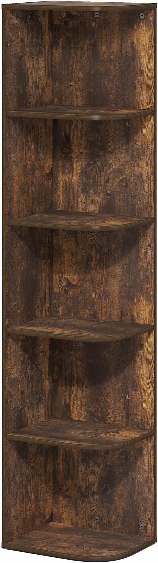 Furinno PASIR Book Shelf, 5-Tier Corner Bookshelf with Open Shelf, Standing Bookcase, 9.3 x 12 x 51.7, for Organization and Storage, for Living Room, Bedroom, Home Office, Amber Pine
