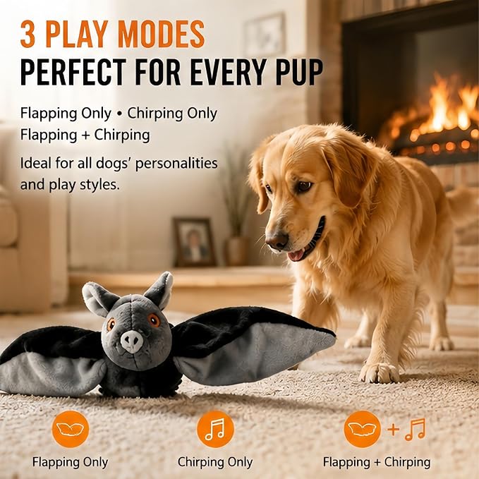 Flying Bat Toy for Dogs & Cats, Flapping Wings Interactive Pet Toy，3 | Flapping bat toy with chirping engages cats and dogs, mimics real flying motion. Cute interactive pet teaser