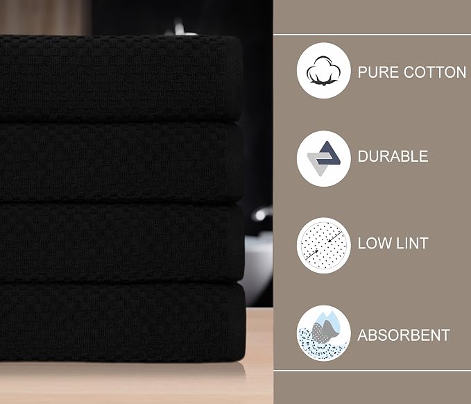 COTTON CRAFT Euro Spa Waffle Weave Bath Towels - Set of 4 Black Towels | Pure 100% Ringspun Cotton Oversized Luxurious Towel Set - Soft Plush Super Absorbent Low Lint Quick Dry - 30 x 56 inches