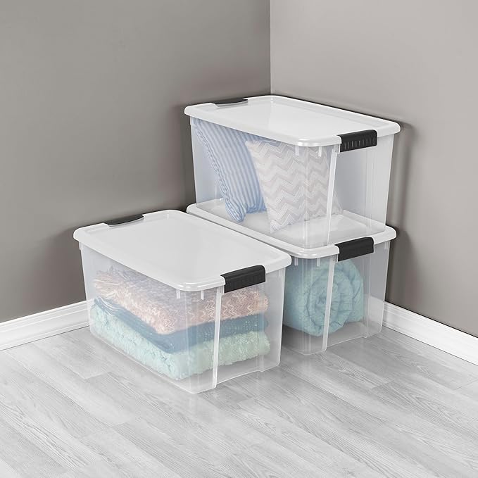 Sterilite 8-Pack 70 Quart Ultra Latch Box, Clear Storage Organizer Bins with Latching Lids - Stackable Plastic Containers for Home Organization in Garage, Attic, Basement, and Closet