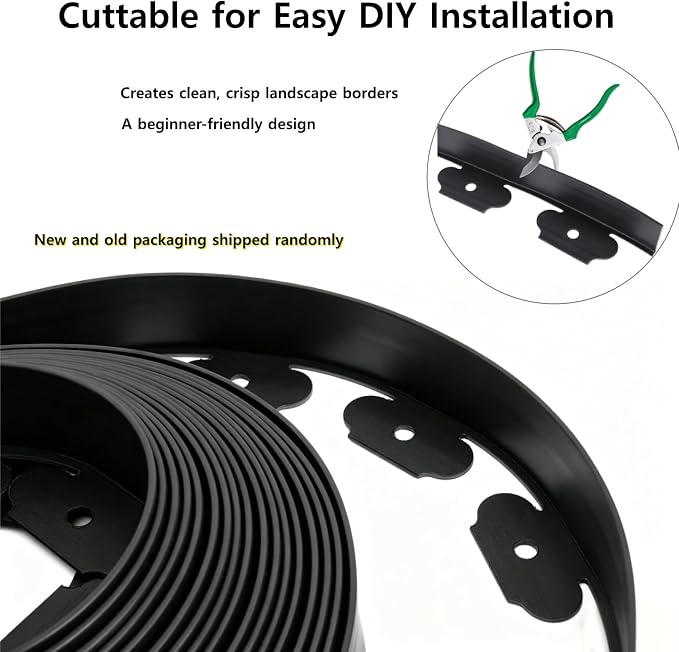 Anleolife 40FT NO-DIG Garden Landscape Edging with 48 Spikes, 2IN Black | 2-inch tall flexible lawn edging, easy install—stake into soil. UV-stabilized HDPE. Neat borders for paths & walkways