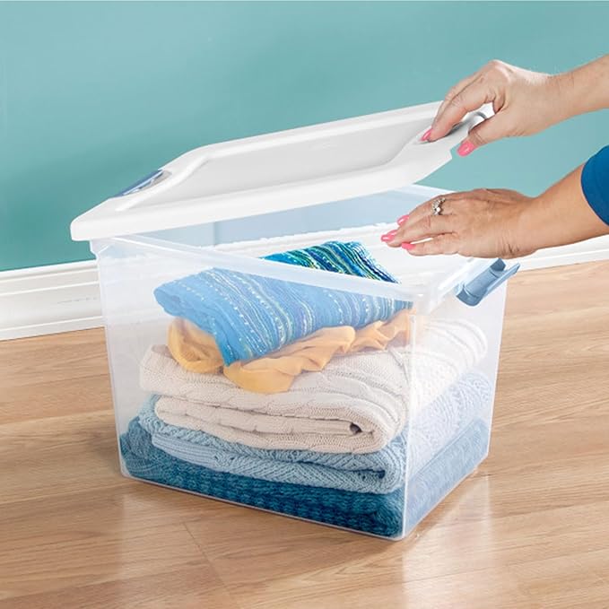 Sterilite 6-Pack Latching Box, Under Bed Storage Bins with Lids, Clear Plastic, 25 Quart - Heavy-Duty Organizing Containers for Closet, Bathroom, and Office