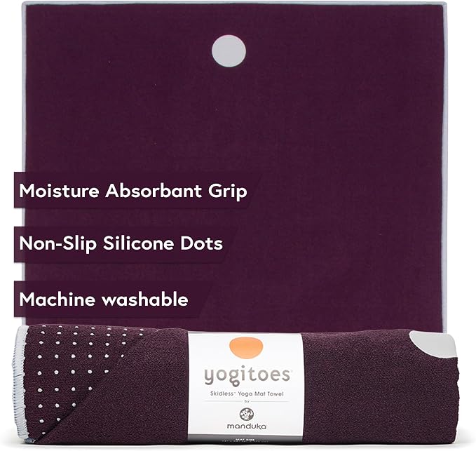 Manduka Yogitoes Hot Yoga Mat Towel - 71" | Moisture Activated Grip | Patented Silicone Nubs | Highly Absorbent, Durable & Easy Care | Made from Recycled Materials | 71 x 24 Inches | Indulge