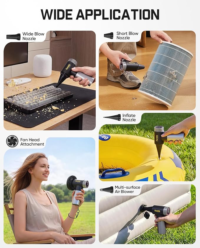 Fanttik Gust B11 Mix 110000RPM Compressed Air Duster, 2-in-1 Electric Air Duster & Portable Fan, 100 Stepless Gears, One-Tap Booster, Rechargeable Dust Blower for PC, Electronics, Outdoor Cooling