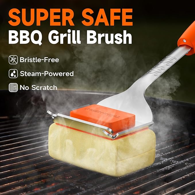 Replaceable Bristle Free Cleaning Head, Safe BBQ Grill Brush Cleaning Pad Replacement for Cast Iron or Stainless-Steel Grates, Grill Cleaner (Replaceable Head)
