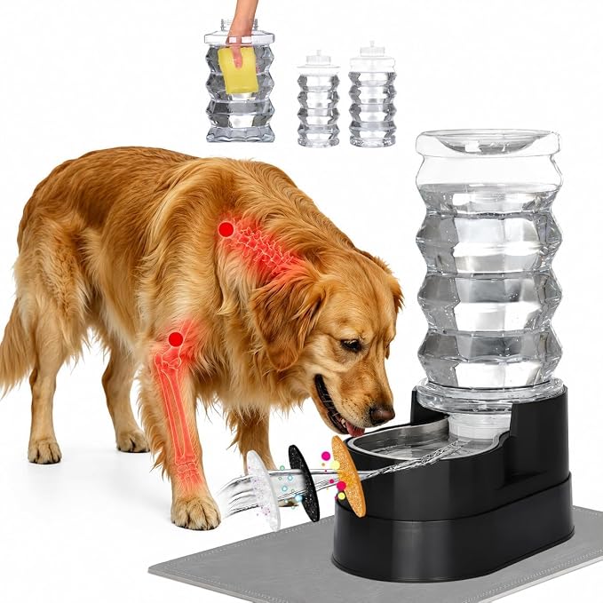 RIZZARI 8L Elevated Dog Water Dispenser: Large Dogs Senior Pets Filtered | Comfortable Drinking Position / Anti Splash Base / Stainless Steel Bowl / Easy Cleaning / Dishwasher Safe/Multi Pet Homes
