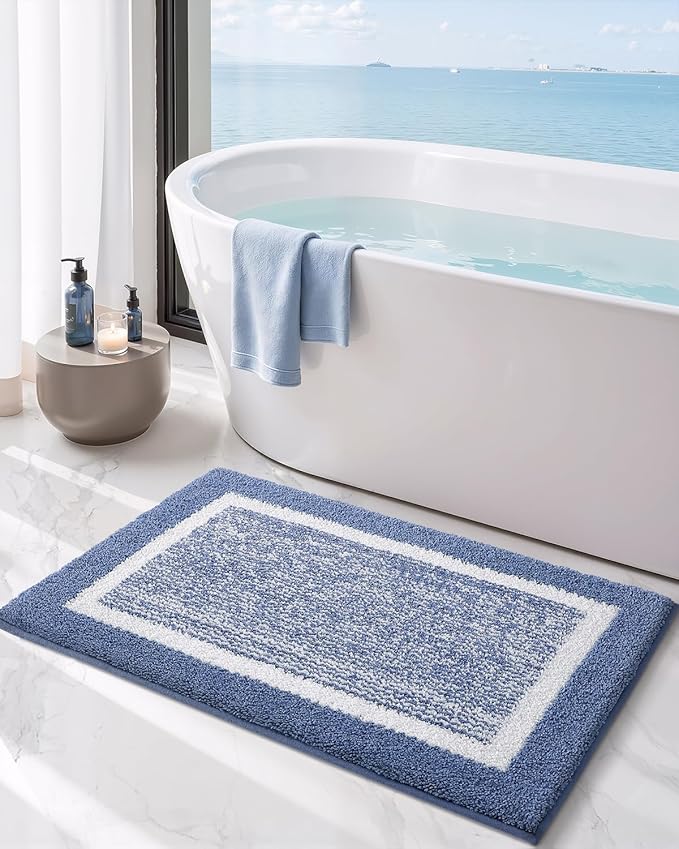 Color&Geometry Small Bath Mats for Bathroom Simple and Stylish, 16"x24" Blue Bathroom Rugs, Non Slip, Absorbent, Soft, Washable, Microfiber Bathmat Shower Mat Outside Shower