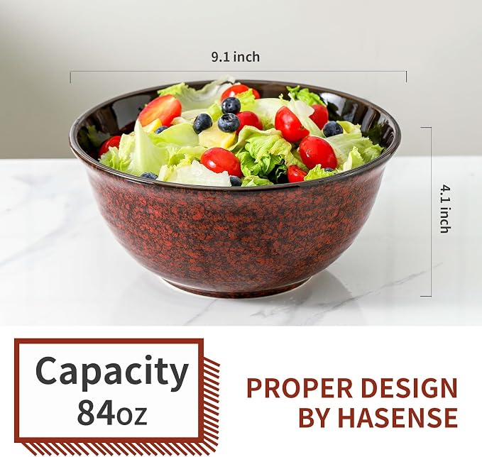 HASENSE Serving Bowls, 84 Ounce Ceramic Mixing Bowls Set of 2 for Kitchen, Large Salad Nesting Bowls for Cooking,Baking,Soup,Pasta,Fruit, Microwave & Dishwasher Safe(Red)
