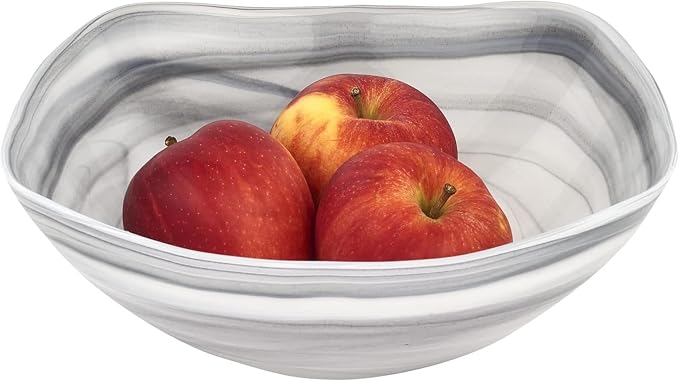 Badash Decorative Glass Serving Bowl, Alabaster Glass Centerpiece Fruit Bowl, Home Décor Table Accent Bowl, 10” Diameter, Gray