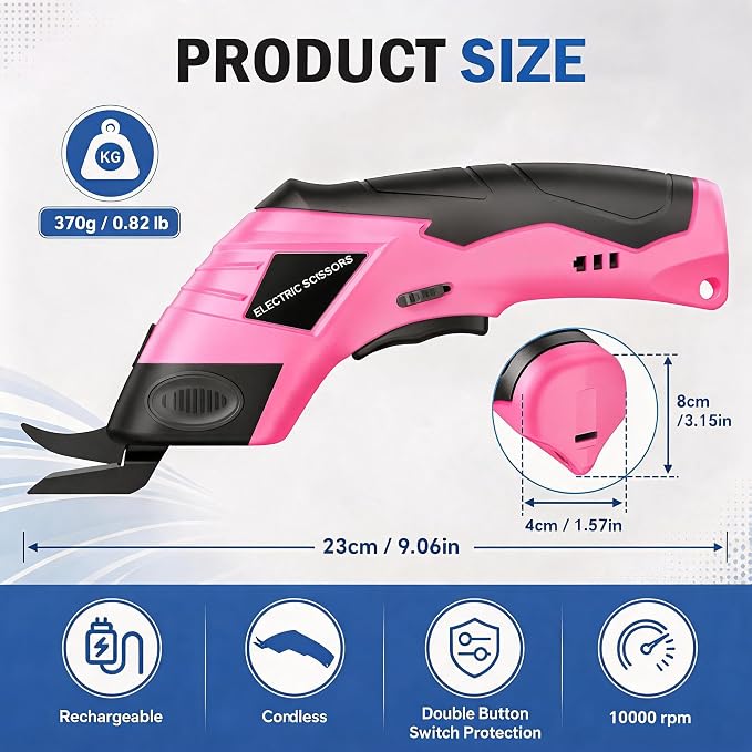 2026 Upgrade Cordless Electric Scissors Cardboard Cutter with 2 Type Blades Rechargeable Powerful Shears Cutting Tool for Fabric Electric Chop Saw Leather Felt with Charger-Pink
