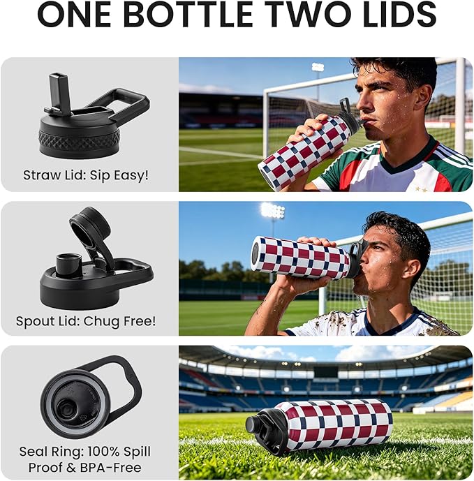 RAYMYLO 2026 Soccer Biggest Event Edition Insulated Water Bottle 40 oz, Nation Flag Design, Best Souvenir & Gift for World Soccer Lover, Vacuum Stainless Steel (Cold for 36Hrs), Leak Proof & Non-BPA