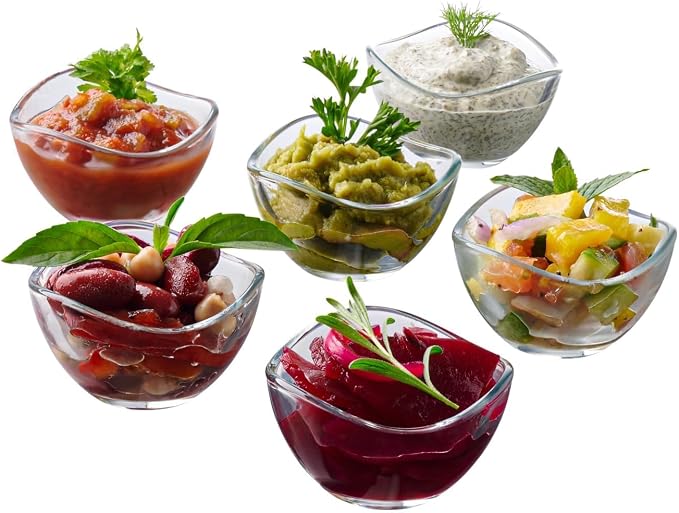 Vikko Mini Glass Bowls, Set of 6 Soy Sauce Dishes, Small 2.25 Ounce Dipping Sauce Cups, Dipping Bowls, Multi Purpose Small Glass Bowls for Dessert, Candy, Kitchen Prep, Dishwasher Safe