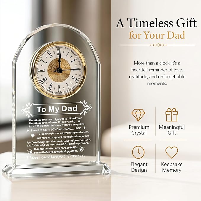 Delicate Dad Birthday Gifts,best Fathers Day Gift for Dad Father from Daughter Son Ideas, Father's Day Glass Clock Gift Who Wants Nothing (Battery not Included) (Dad Gifts)