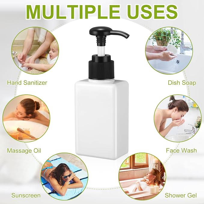 Domensi 12 Pcs 100ml /3.4 oz Pump Bottle Mini Travel Bottles Small Dispenser Containers Plastic Pump Lotion Dispenser Empty Square Travel Size Containers Toiletries (White)