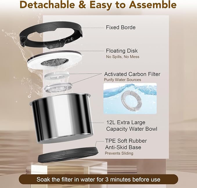 UPSKY 12L Dog Water Bowl No Spill Stainless Steel for Slow Drinking Black | Large Capacity, Spill-proof, Non-slip Design, Durable, For Large Dogs, Messy Drinkers & Multi-pet Homes, Outdoor / Indoor