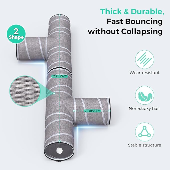 PETOCAT Cat Tunnel 4 Way with Teaser Wand & 2 Plush Ball, 5 Shapes Available, 54/80.7" L, H-Shaped Collapsible Pet Play Tube Maze for Kitten Puppy Bunny Ferret Rabbit, Indoor/Outdoor Peekaboo Cave