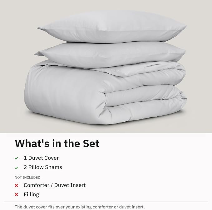California Design Den 3-Piece Queen Bed Duvet Cover Set - 400 Thread Count, 100% Cotton Sateen, Soft Duvet Cover Queen Size Set, Button Closures, Corner Ties, Durable Bedding - Silver