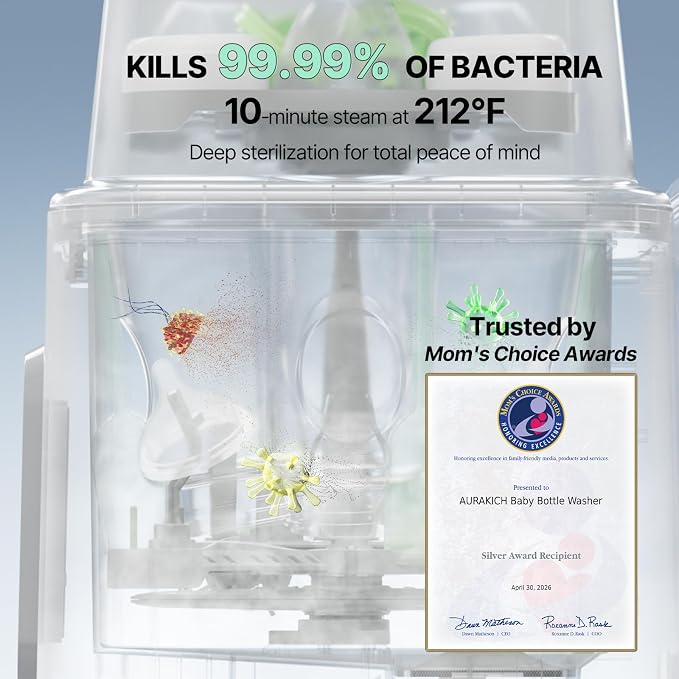 Baby Bottle Washer, Sterilizer & Dryer - All-in-One Pro Cleaning Machine with Fishbone Spray Arm, Self-Cleaning & AUTO Mode, Dual Water Inlet for Bottles, Breast Pump