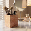 Natural Marble Pen Holder, 2.95” x 3.74” Square Makeup Brush Organizer, Toothbrush Holder, Multi-Purpose Marble Caddy for Desk, Bathroom Vanity, Small Flower Vase & Office Supplies (Rosa Verona)