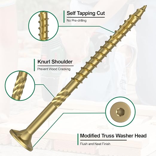 #10 x 4” Deck Screws, 316Pcs Star Drive Wood Screws | Rust Resistant Timber Screws for Timber/Log/Landscaping Wood, T25 Star Bit Included, Gold