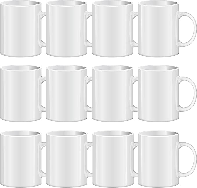 TANGLONG Sublimation Mugs Blank, Tazas Para Sublimacion, White Ceramic Sublimation Cups, Bulk Mugs for Coffee, Tea, Latte, Soup, Milk, Hot Cocoa 11 oz Set of 12