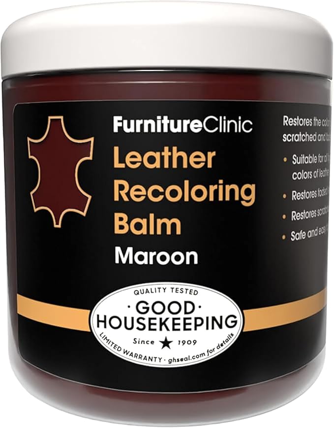 Furniture Clinic The Original Leather Recoloring Balm | Maroon Leather Dye | Repair Scratched, Faded, & Worn Leather | Restore Your Leather Couches, Sofas, and Furniture | 250 ml / 8.5 fl oz
