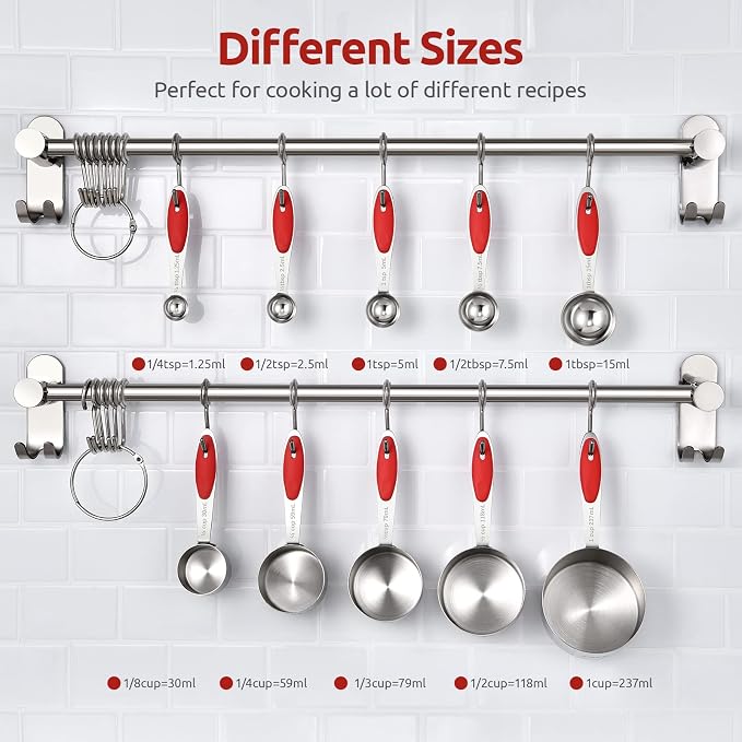 U-Taste 18/0 Stainless Steel Icing Spatula with PP Plastic Handle, and Upgraded Measuring Cups and Spoons Set of 10 with Reinforced Welded Handle (Red)