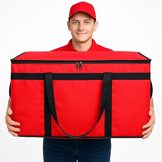 Bodaon 3 Pack Insulated Food Delivery Bags, XXXL Catering Cooler Bag Red | Keeps food hot or frozen for grocery shopping, catering, pizza and rideshare delivery; great for travel and car trips