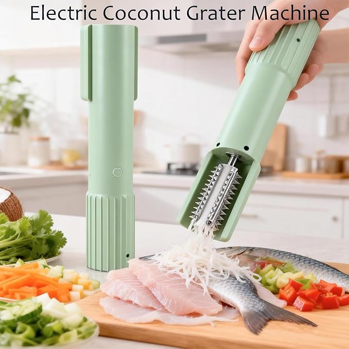 Electric Coconut Grater Machine - Portable Stainless Steel Coconut Scraper & Peeler, Wireless Automatic Anti-Splash Rotating Grater for Easy Coconut Preparation