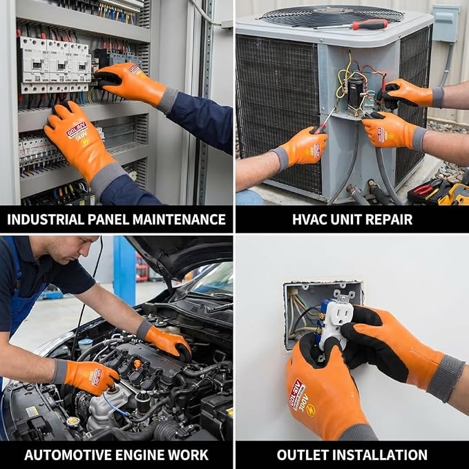 Electrical Insulated Gloves, 500V High Voltage Resistance Electrician Safety Gloves, Rubber Non Slip Work Gloves (500V|Double Insulated, 2pcs-Large)