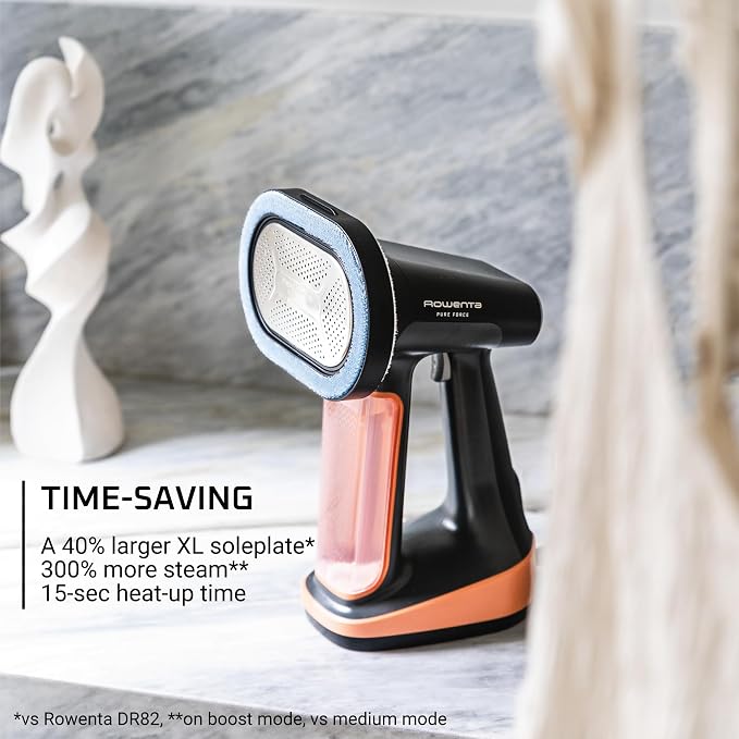 Rowenta Pure Force 3-in-1 Steamer Iron for Clothes XL Soleplate DR8855 | 40% larger soleplate, 300% more steam, 5 settings, Reversible pad system, 7.1 oz tank, 12 min autonomy, Auto-off