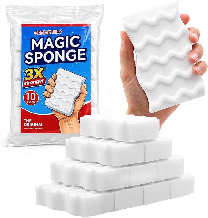 3X Density Magic Sponge Eraser, 10 Pack Melamine Sponge Cleaning Eraser Bulk, White Foam Magic Clean, Household Cleaning Sponges mr for Kitchen, Bathroom, Bathtub, Sink, Shoes & Wall Cleaner