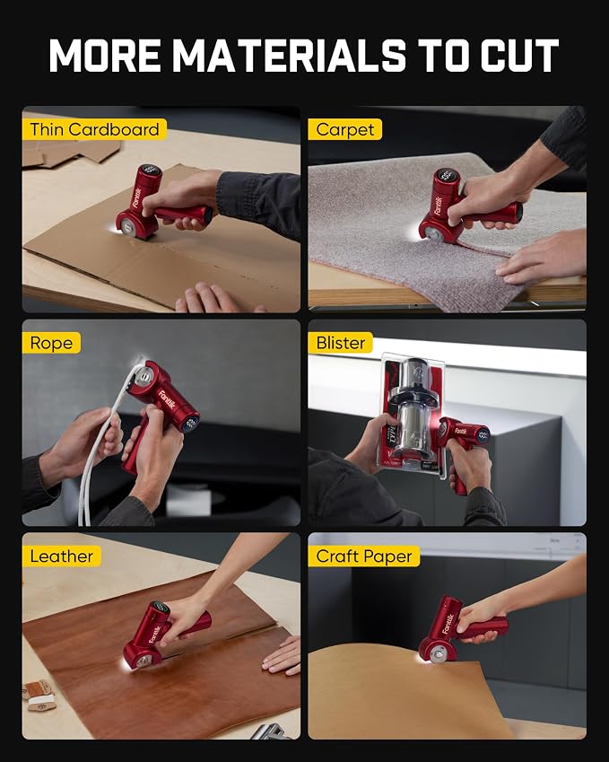 Fanttik C8 Nano Easyswap Electric Scissors with LED Display, Type-C Rechargeable Cordless Cardboard Cutter with 2 Blades, EasySwap Blade Change, LED Light, for Thin Cardboard Box Carpet Leather, Red