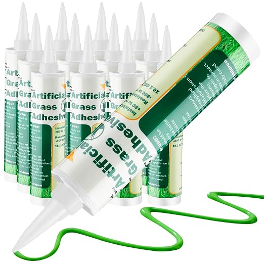 Threlaco 12 Tubes Turf Glue for Artificial Grass 10 oz Artificial Turf Tape Grass Paint Concentrate Glue Carpet Adhesive for Synthetic Surfaces(No Caulk Gun)