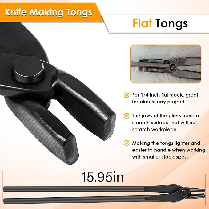 Blacksmith Forging Tongs Knife Making Tongs Set Fire Tongs Anvil Blacksmithing Tongs Forge Tools Includes Flat Tongs, Wolf Jaw Tongs, Blade Tongs & V-Bit Tongs(4 Tongs)