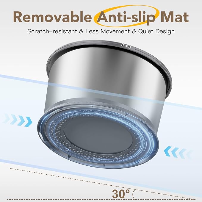 4.5L/1.2Gal Dog Water Bowl, No Spill Stainless Steel Slow Water Bowl for Medium Large Dogs, Large Capacity Splash Proof Slow Drinking Water Bowls with Anti-Slip Mat for Mess Drinkers, Gray | Large Capacity, Slow Drinking Feeder, Splash Proof, with Anti...