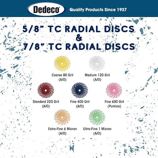 Dedeco Sunburst Radial Bristle Discs 48-Pack - 5/8" Curved - Blue 400 Grit (Fine) - Aluminum Oxide for Polishing & Finishing
