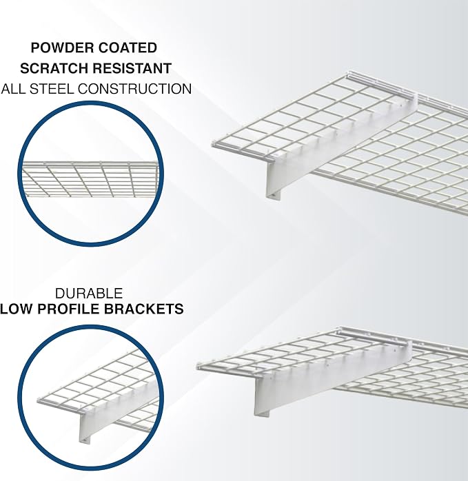 Hyloft 00967 2-Pack Heavy Duty Steel Garage Shelving, 45”x 15” Wall Mounted Shelve,Max Shelf Load 200 Pounds, White Powder Coated