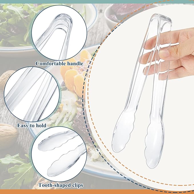 Tessco for you 50 Pcs Plastic Tongs for Serving Bulk, 9 Inch Plastic Disposable Serving Tongs, Heavy Duty Salad Tong for Kitchen, Buffet, BBQ, Events & Catering (Transparent)