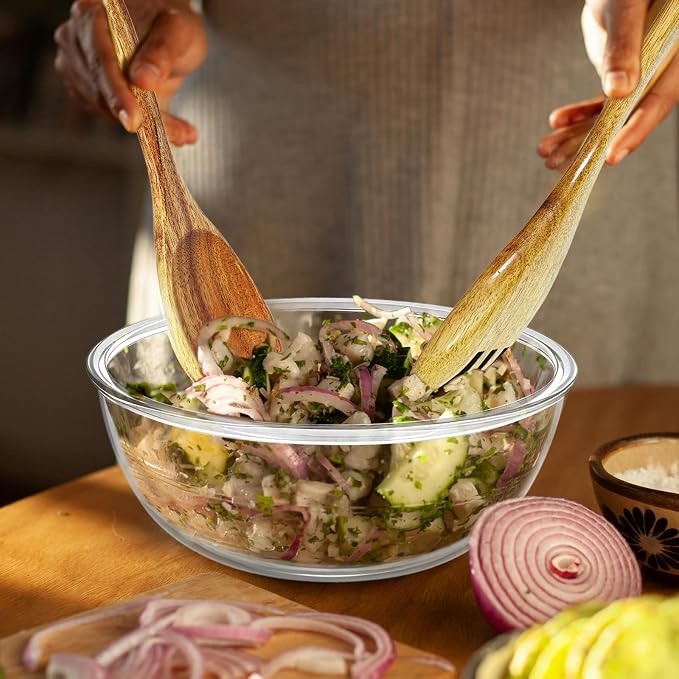 6.5Quart Large Glass Bowl with Lid for Sourdough Bread Making, 12.3 Inch Clear Glass Salad Cooking Bowls for Kitchen Salad Bread Storage, For Prepping, Marinating & Brining Kimch