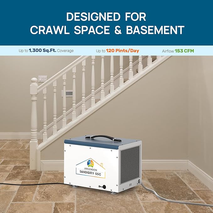 ARGENDON Commercial Dehumidifiers with Pump and Drain Hose for Crawlspace, Basement, 120 PPD Crawl Space Dehumidifier for Large Spaces, Job Site, Under House, Auto Defrost, 5-Year Limited Warranty