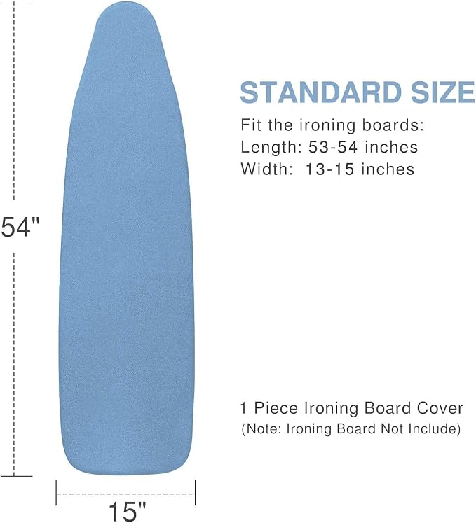 VividPaw Ironing Board Cover and Pad, Standard Size 15x54, Thick Padding, Elastic Edge, Silicone Coated, Resist Scorching, Adjustable Fastener, Heavy Duty Padded Iron Board Covers (Blue)