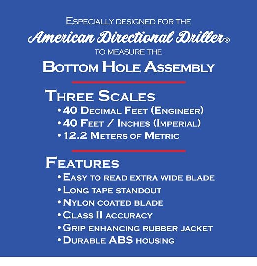 American Directional Driller® 40 Foot Tape Measure Wide Blade Engineer Scale, Imperial Inch/Foot, Metric Bottom Hole Assembly BHA Tape Directional Drilling Tape Measure Class II
