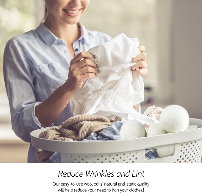 Wool Dryer Balls Natural Fabric Softener and 100% Organic, Chemical Free and Reduces Wrinkles. Saving Electricity and Drying Time XL Size 4 Pack White 4 Count