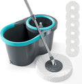 JOYMOOP Spin Mop and Bucket with Wash and Wringer Set, 360° Mop Head & Telescopic Handle, 6 Reusable Microfiber Pads, Wet and Dry Use, Hands-Free Cleaning for Hardwood, Tile, Laminate Floors & Walls