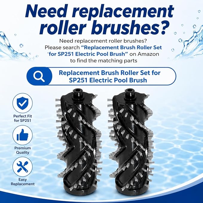 Sepetrel Electric Pool Brush Head, Cordless Motorized Pool Scrubber for Inground & Above Ground Pools, IPX8 Waterproof Shaftless Magnetic Drive Roller Brush for Waterline & Wall Cleaning